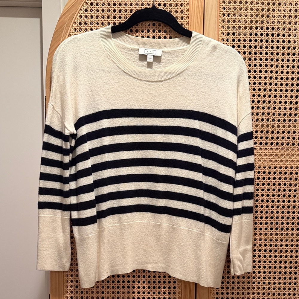 AYR Cream and Black Striped Crewneck Sweater
